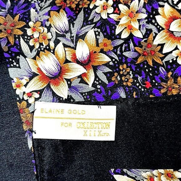 Elaine Gold for Collection XIIX Silk Square Scarf Floral Purple Tan Ivory Japan - Picture 12 of 13